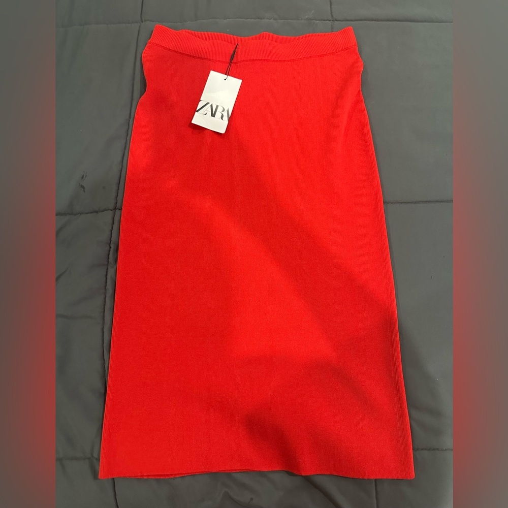 Zara Red Pencil Skirt Knee-Length Workwear